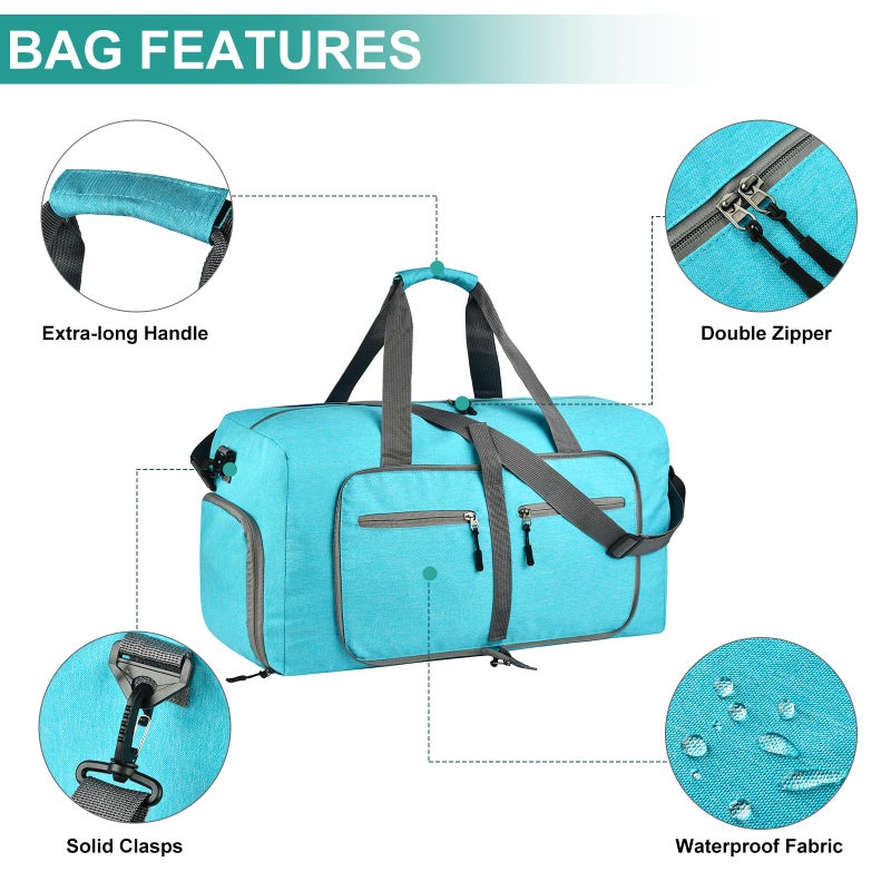 Dimayar 85L Travel Duffle Bag for Men Women - Foldable Duffel Bag with Shoes Compartment - Overnight Bags Waterproof & Tear Resistant(Mint Green) - Image 3